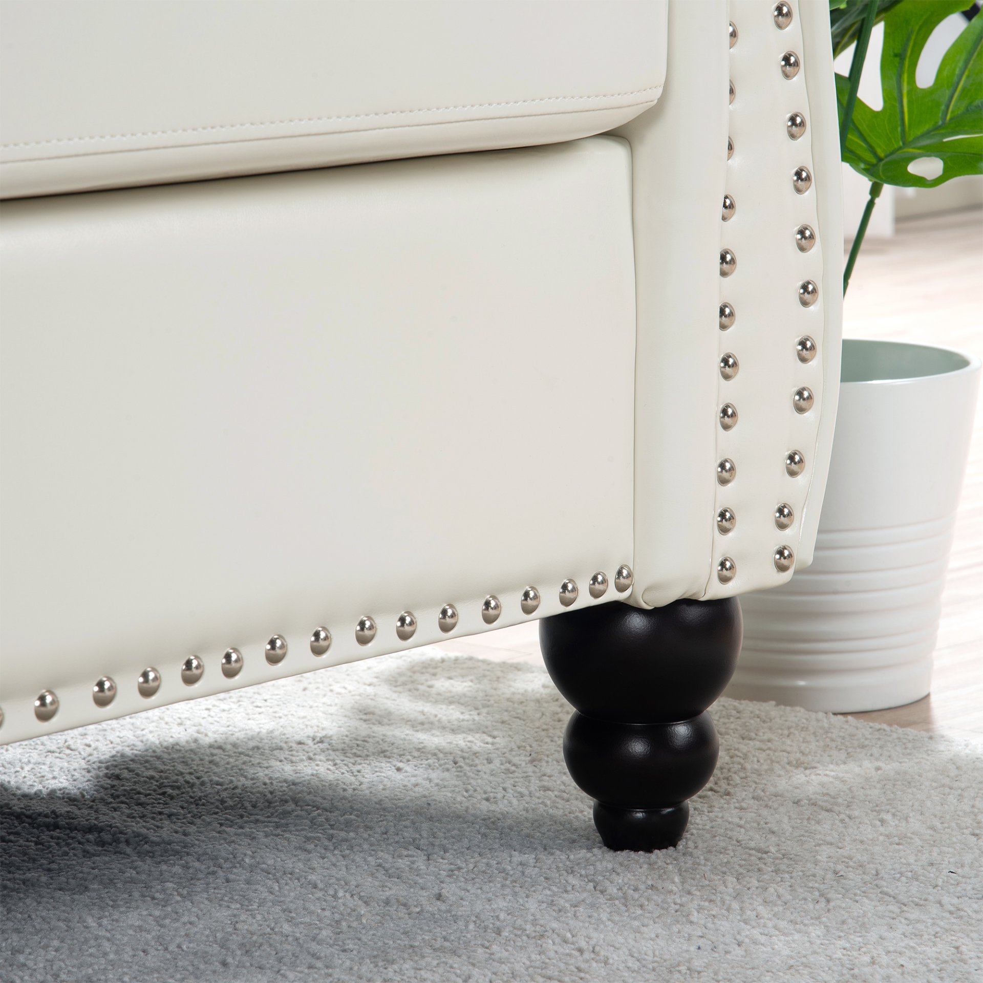 84.65" Rolled Arm Chesterfield 3 Seater Sofa - White - Image 16