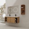Modern 48" Wall Mounted Bathroom Vanity With Double Resin Sink And Storage Rack Soft Close Doors - Imitative Oak - Image 2
