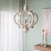 French Country Wood Chandelier, 6 Light Farmhouse Pendant Light Fixture With Adjustable Chain For Kitchen Foyer Hallway Entryway, Bulb Not Included - Beige - Image 5