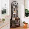 4 Tier Corner Bookshelf, Modern Style, Plant Stand With Metal Frame - Antique Brown / Black - Image 5