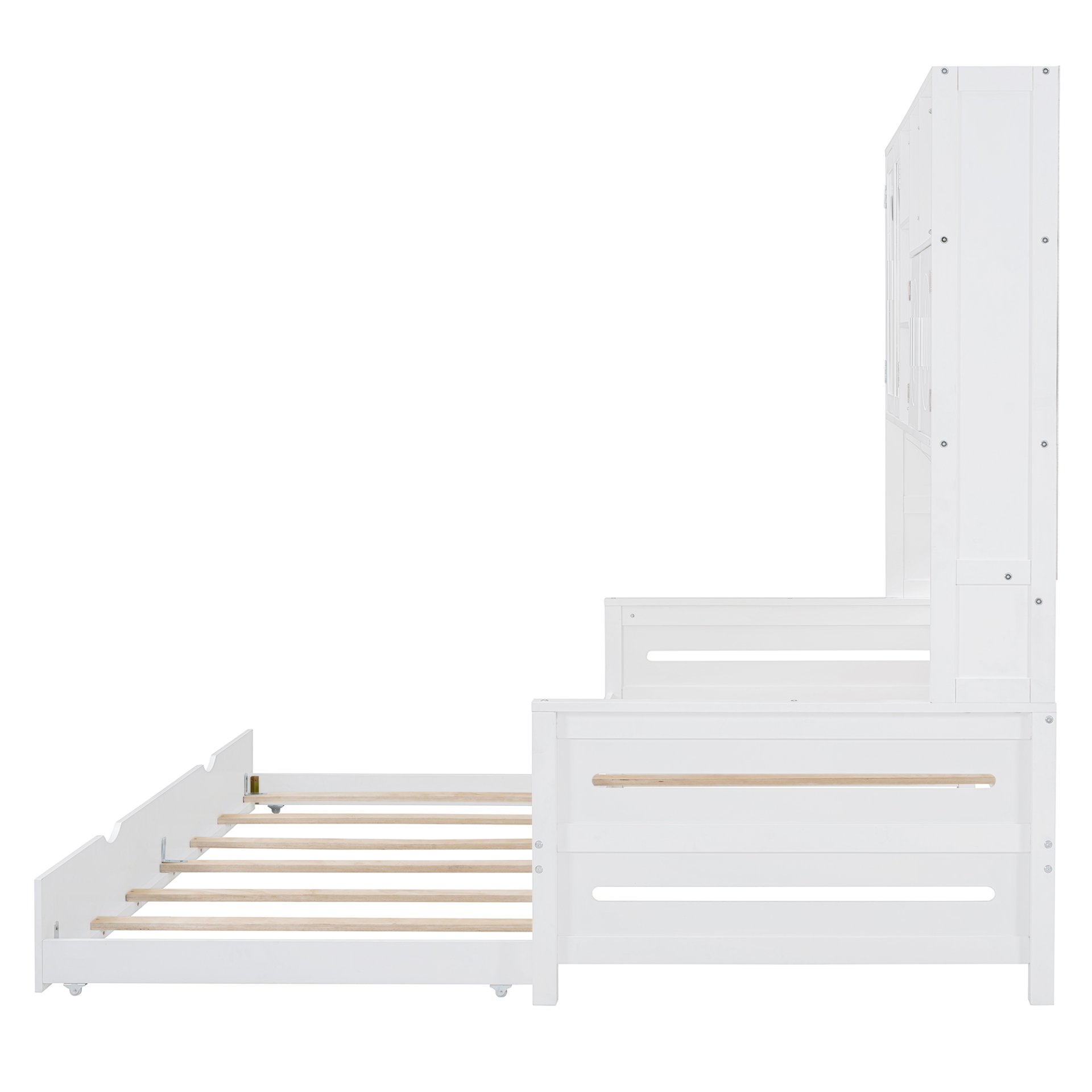 Twin Size Wooden Daybed With Twin Size Trundle, And All In One Cabinet And Shelf - White - Image 13