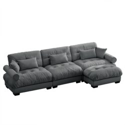 Super Comfort Oversized Modular Velvet Sectional Sofa With Movable Ottoman Corner Sectional - Gray