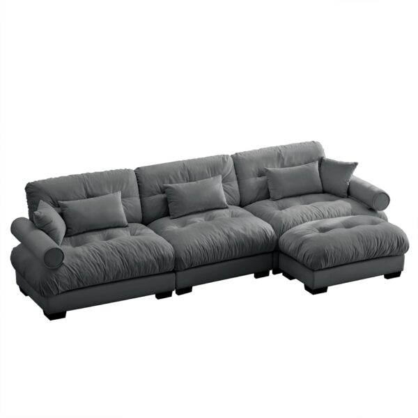 Super Comfort Oversized Modular Velvet Sectional Sofa With Movable Ottoman Corner Sectional - Gray