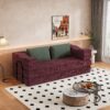 Convertible Couch Bed With 2 Pillows, 3 Seat Folding Floor Couch & King Size Bed Mattress, Diy Combination - Burgundy - Image 2