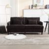 Mid Century Modern Chenille Fabric Loveseat Sofa With Brown Wood Feet, 2 Seat Upholstered Couch For Living Room Or Bedroom - Black - Image 4