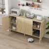 Rattan Buffet Cabinet With Storage, 4 Door Sideboard, Adjustable Shelves - Natural - Image 6