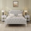 Full Size Traditional Style Solid Bed Frame With Upholstered Tufted Headboard, No Box Spring Needed - Antique White - Image 11