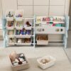 Kids Toy Storage Organizer With 2 Tier Bookshelf, Toy Storage With 12 Bins - Blue - Image 5