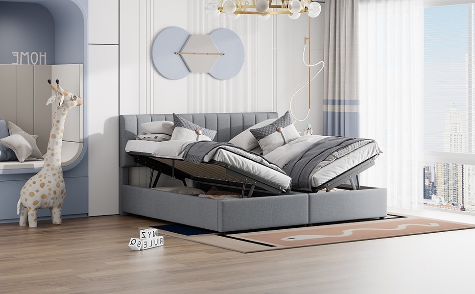 King Size Upholstered Platform Bed With A Hydraulic Storage System - Gray - Image 20