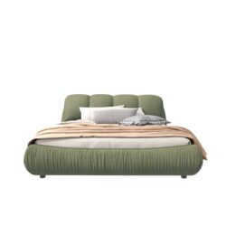 Queen Size Luxury Upholstered Platform Bed With Oversized Padded Backrest And Solid Wood Frame, Suitable For Multiple Heights Of Mattresses - Green