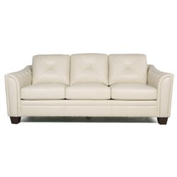Modern Tufted Leather Sofa - Ivory