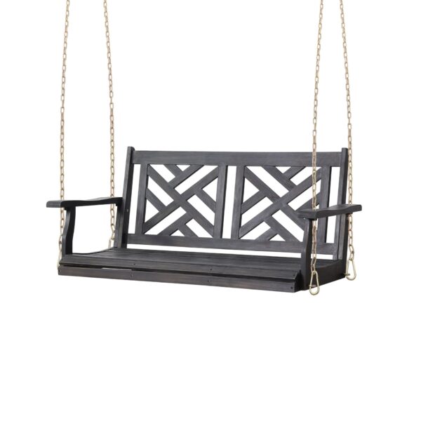 Alejandro - Acacia Wood Porch Swing With Slat Panel Seating - Dark Gray