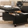 Large Square Storage Stool With 2 Storage Doors, Footstool For Living Room Studded Mid - Century Modern Coffee Table - Black - Image 6