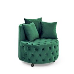 Modern Glam Velvet Upholstered Swivel Chair With Button Tufted Design And Wheels - Green