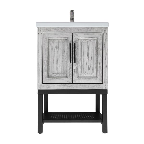 Modern Freestanding Bathroom Vanity With Ceramic Sink, Hot And Cold Faucet, 2 Door Cabinet & Open Iron Shelf, Magnesium Oxide And Iron Frame - White