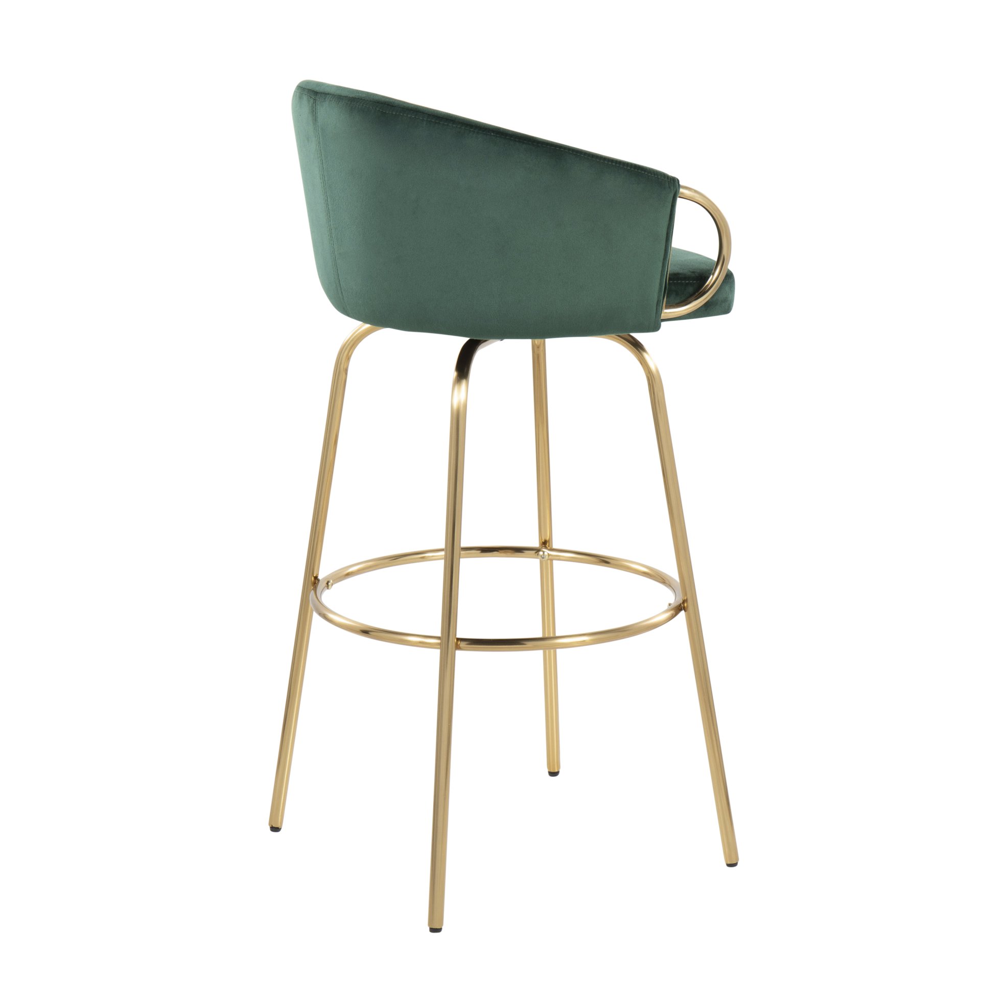 Claire - Contemporary / Glam Fixed Height Bar Stool Round Footrest (Set of 2) - Green / Gold - Image 4