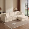Cloud L Shape Modular Sectional Sofa With Ottoman, 3 Seater Convertible Couch - Beige - Image 2