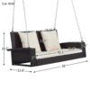 2 Person Wicker Hanging Porch Swing With Chains, Cushion, Pillow, Rattan Swing Bench For Garden, Backyard - Brown / Beige - Image 25