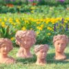 Head Bust Planter, Greek Style Cement Head Planter, Indoor Outdoor Home Garden Decor - Brown - Image 13