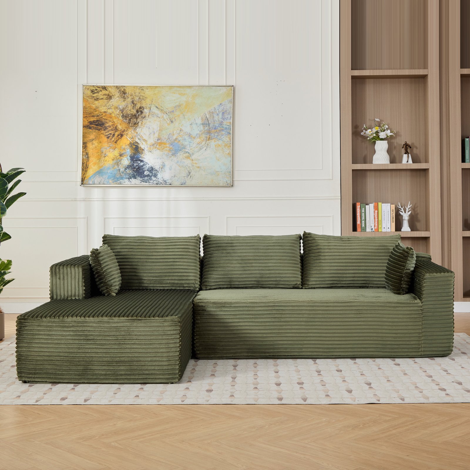 Compression Sectional Couch With Comfy Chaise, Boneless L Shape Sofa With Deep Seat, Minimalist Modular Couches Sleeper - Green - Image 2