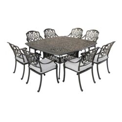 Square 8 Person 64" Long Aluminum Dining Set With Cushions - Dark Gray / White