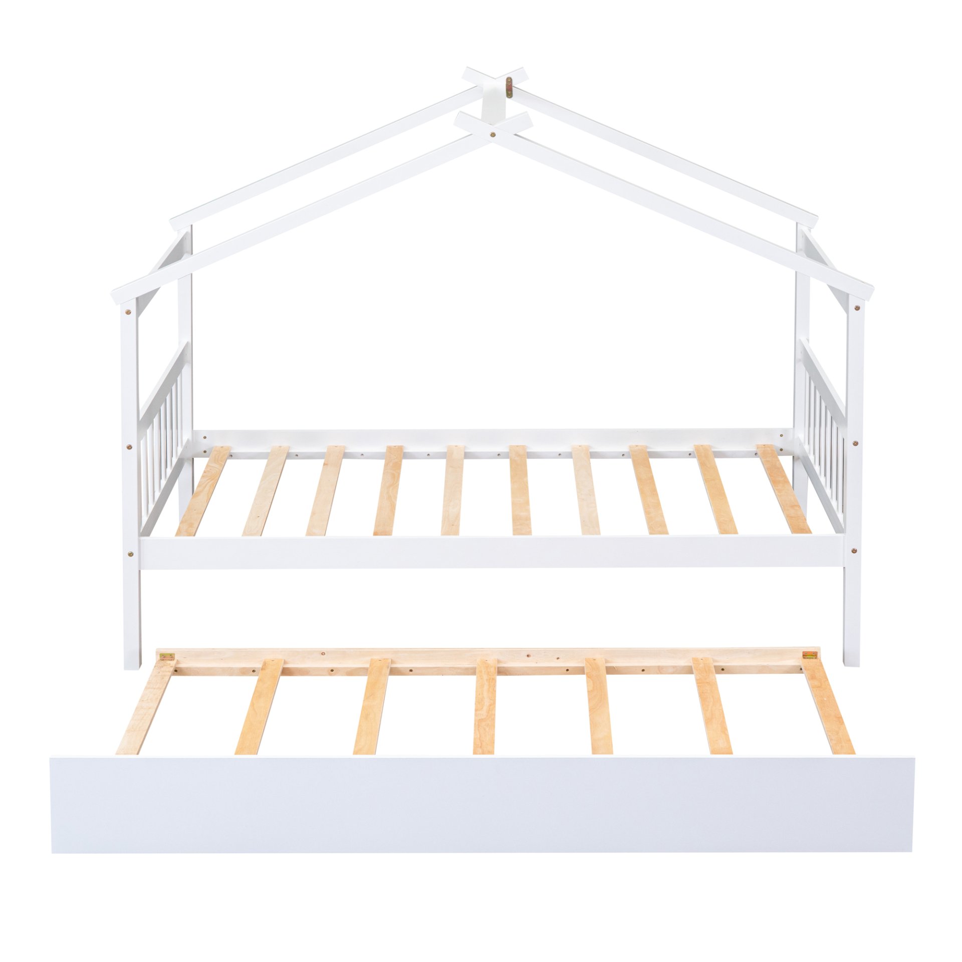Twin Size House Bed With Twin Size Trundle - White - Image 7