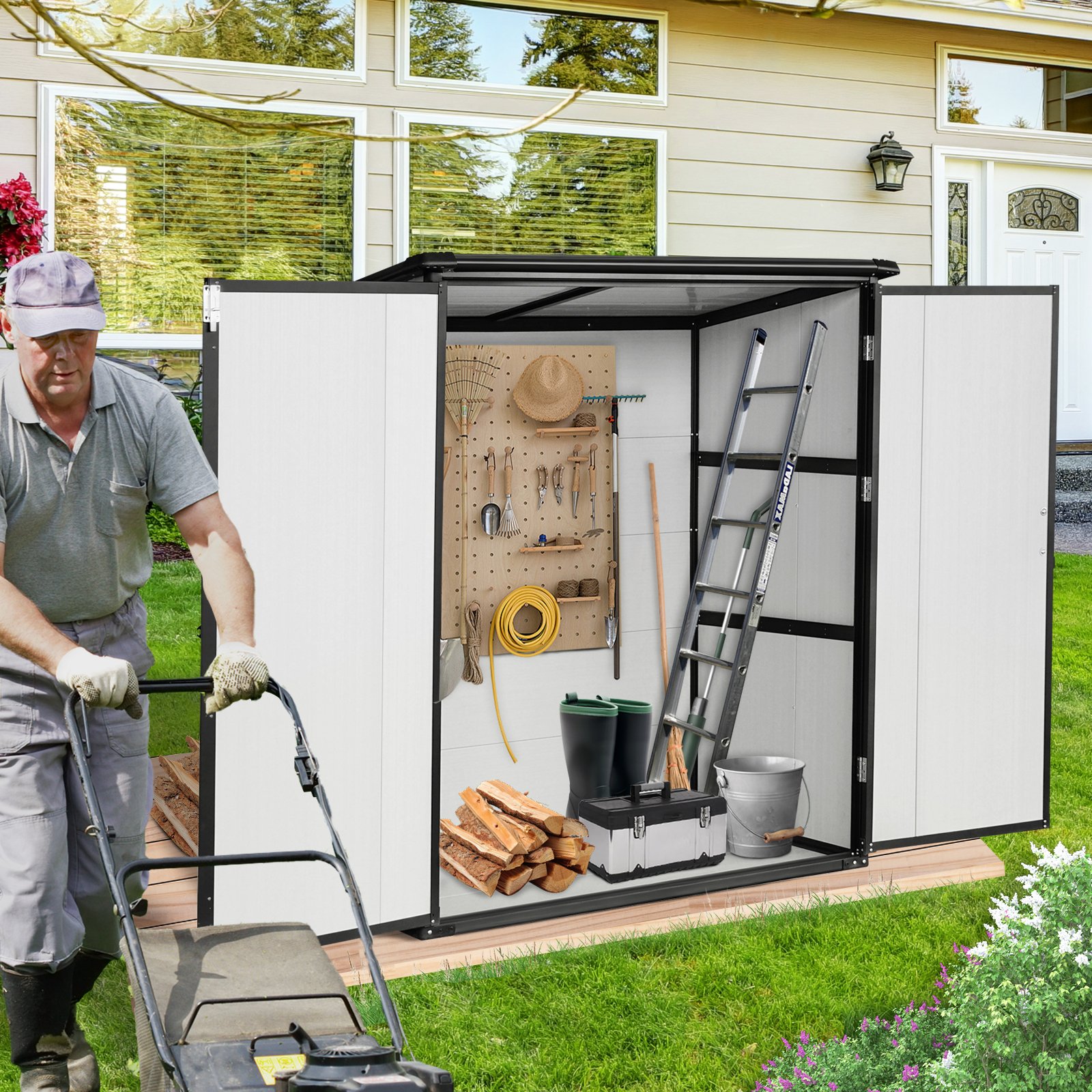 5X3Ft Outdoor Storage Shed Waterproof Resin Cabinet With Lockable Doors For Bikes And Patio Furniture - Black - Image 2
