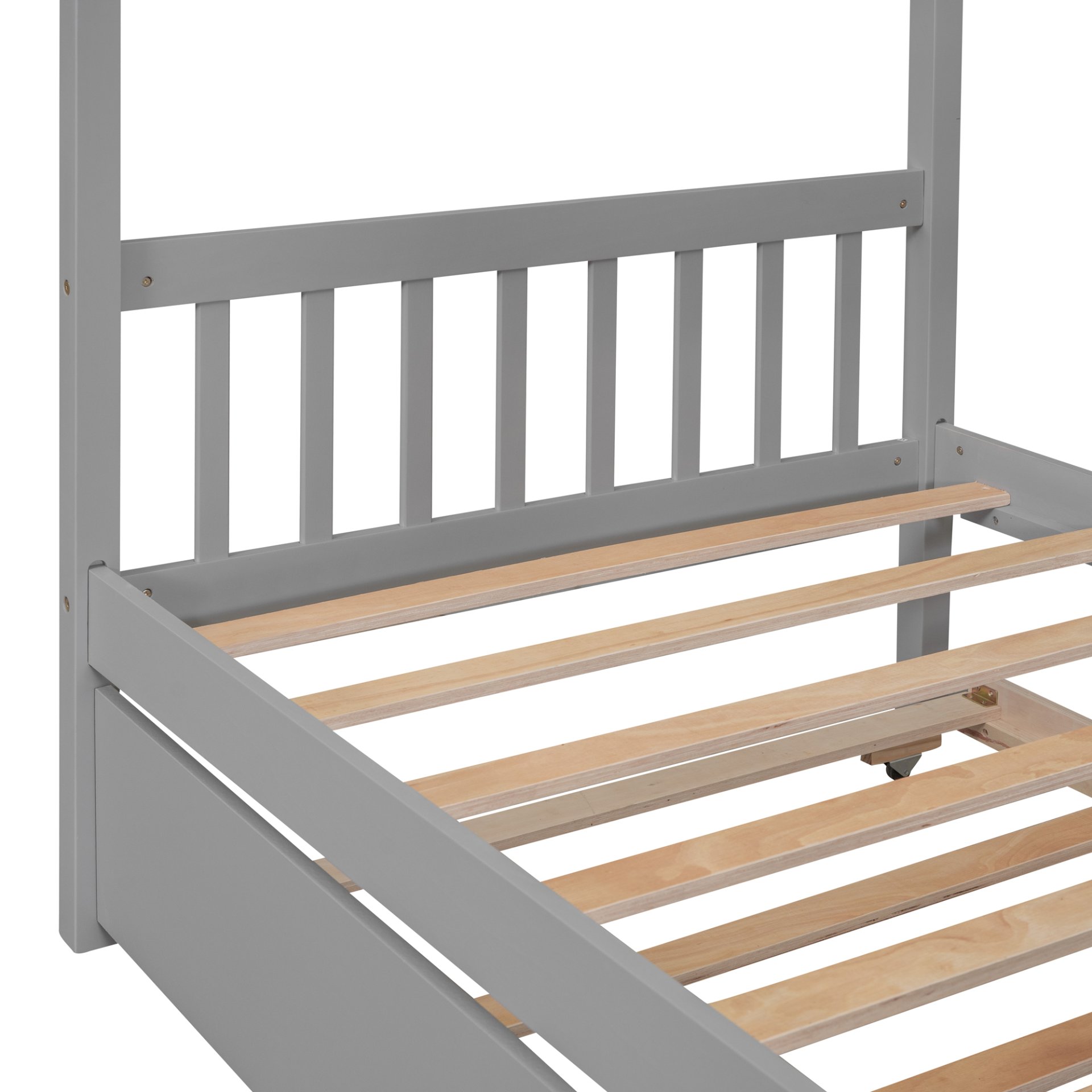 Twin Size House Bed With Twin Size Trundle - Gray - Image 10