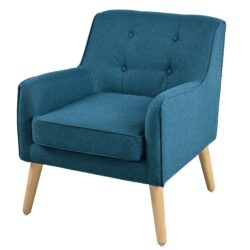 Mid Century Modern Armchair Tufted Fabric Accent Chair With Solid Wood Legs - Blue