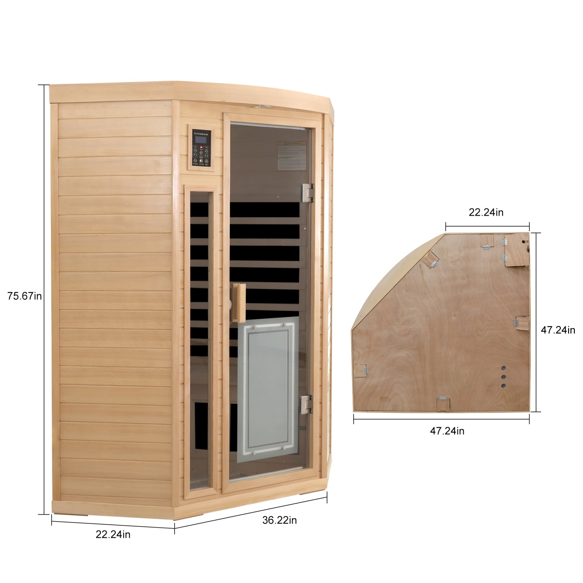 Low Emf Front Door With Heating Panel 2 Persons Hemlock Far Infrared Corner Indoor Sauna Room - Natural - Image 3