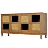 Retro 4 Door Sideboard With Large Storage Space, Artificial Rattan Doors - Transparent Glass - Antique Brown - Image 8