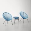 3 Piece Rattan Outdoor Seating Set With Glass Top Table Frame - Turquoise - Image 4