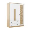 3 Doors Rattan Wardrobe Storage For Bedroom, With 2 Drawers - White / Nature - Image 3