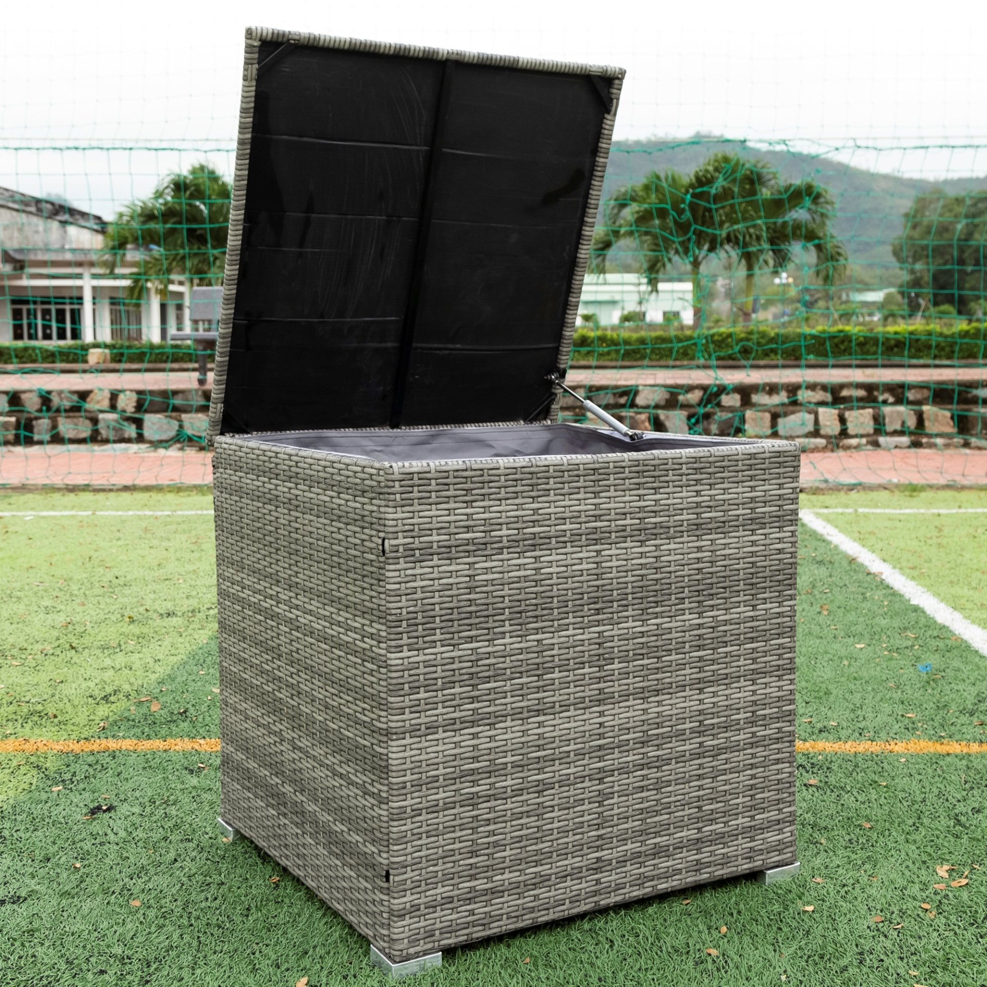 4 Piece Patio Sectional Wicker Rattan Outdoor Furniture Sofa Set With Storage Box - Gray - Image 15