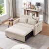 Convertible Sofa Bed Loveseat Sofa With Three USB Ports, Two Side Pockets, Two Cup Holders And 360° swivel Phone Holder For Living Room - Beige - Image 4