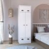 Dresser Closet With Upper Storage Covered With 1 Door, 2 Central Shelves, 1 Tube For Hanging Clothes Covered By 2 Doors, 1 Drawer At The Bottom - White - Image 2