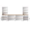 Farmhouse TV Stand With Solid Wood Gourd Shaped Legs For TVs Up To 70", Entertainment Center With Bookshelves & Tempered Glass Doors, Media Console With Adjustable Shelves, Living Room - White / Natural - Image 14