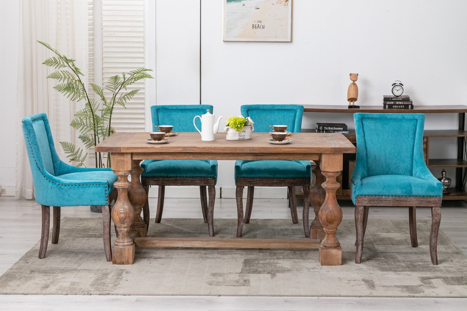 Ultra Side Dining Chair,Thickened Fabric Chairs With Neutrally Toned Solid Wood Legs, Bronze Nail Head (Set of 2) - Blue - Image 15