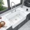 Sink 30" Apron Front Reversible Single Bowl Kitchen Sink & Grid And Strainer - White - Image 2