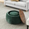 Modern Classic Round Storage Ottoman With Removable Top - Green - Image 6