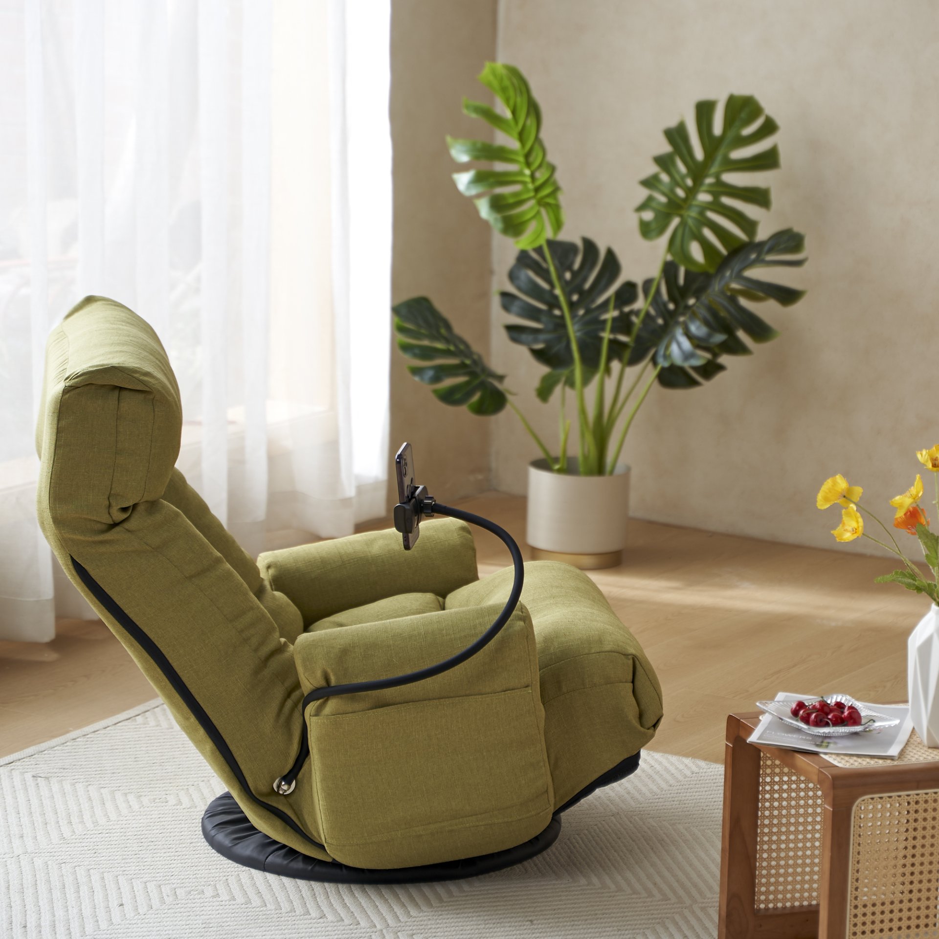 Adjustable Swivel Lounge Chair With 360 Degree Rotating Seat And Headrest Support Leisure Chair Deck Chair Game Chair For Living Room - Green - Image 9