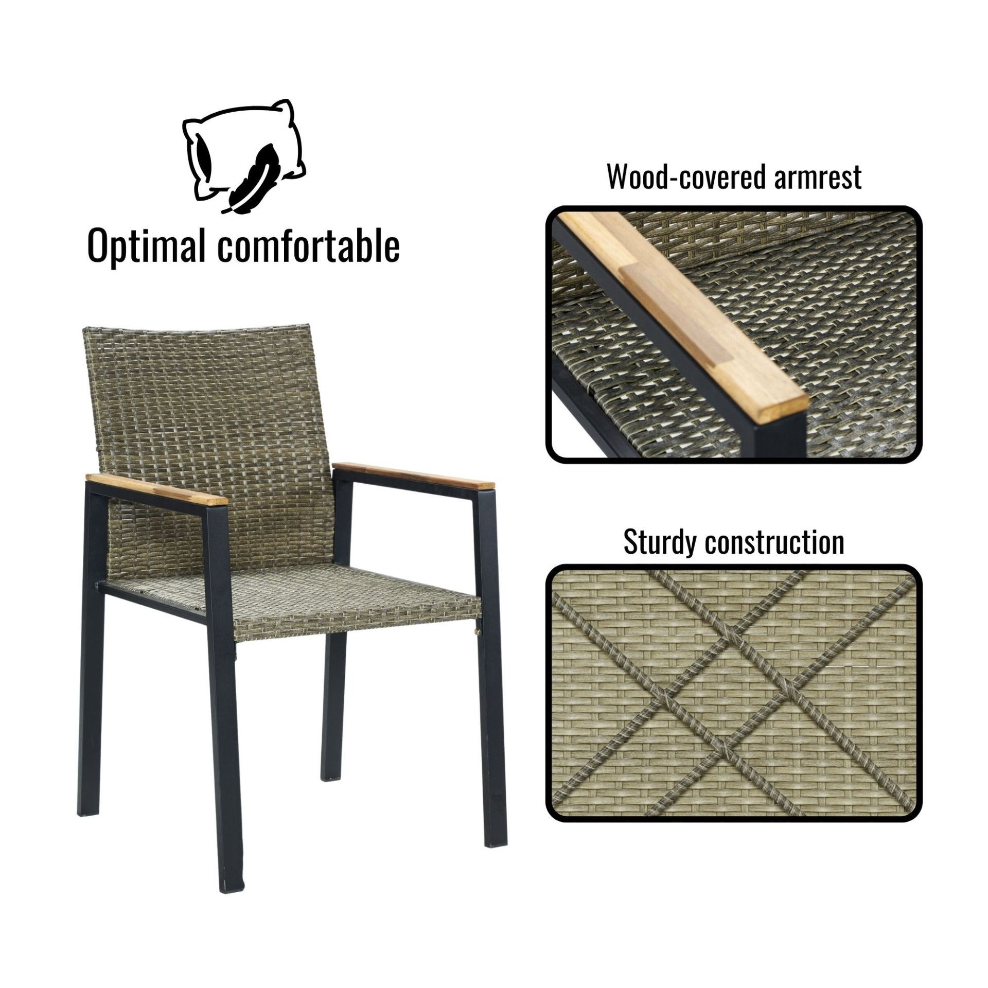 All Weather 7 Piece Patio Dining Table Set With Umbrella Hole - Brown / Gray - Image 6