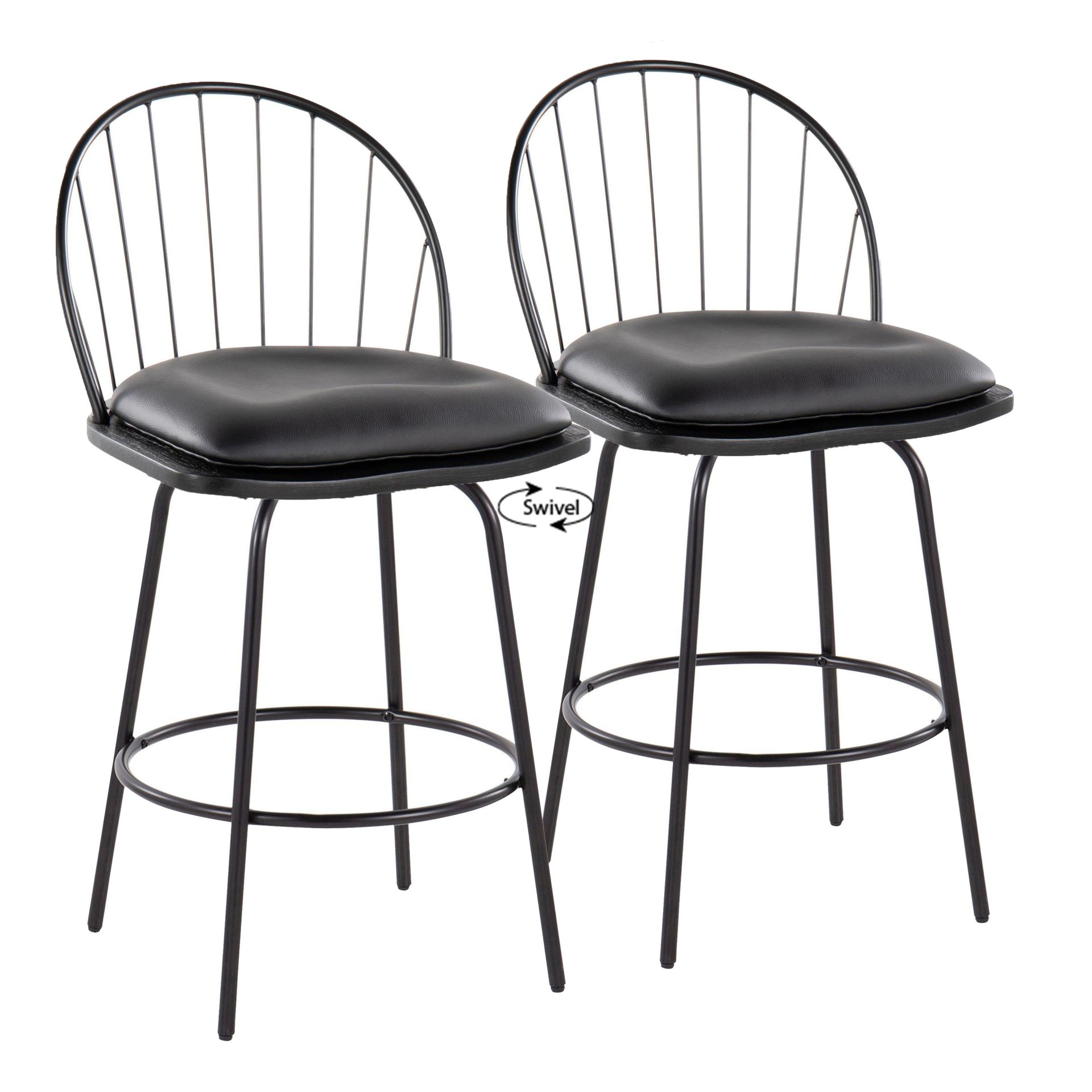 Riley - Claire Farmhouse Fixed Height Counter Stool With Swivel With Round Footrest (Set of 2) - Black - Image 3