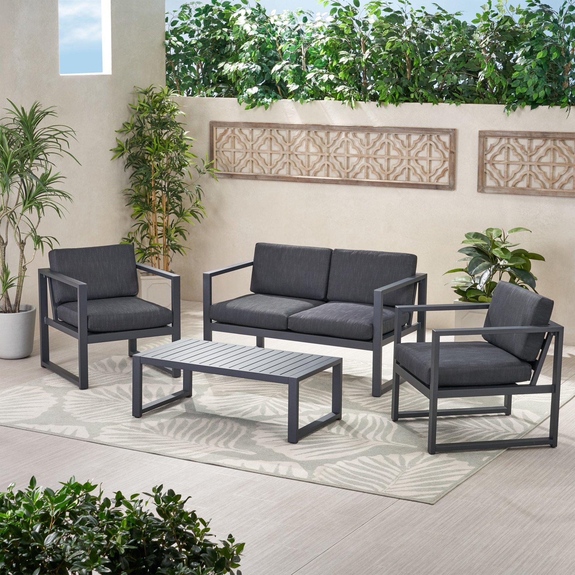 4 Piece Outdoor Chair Set With Weather Resistant Cushion - Dark Gray - Image 6