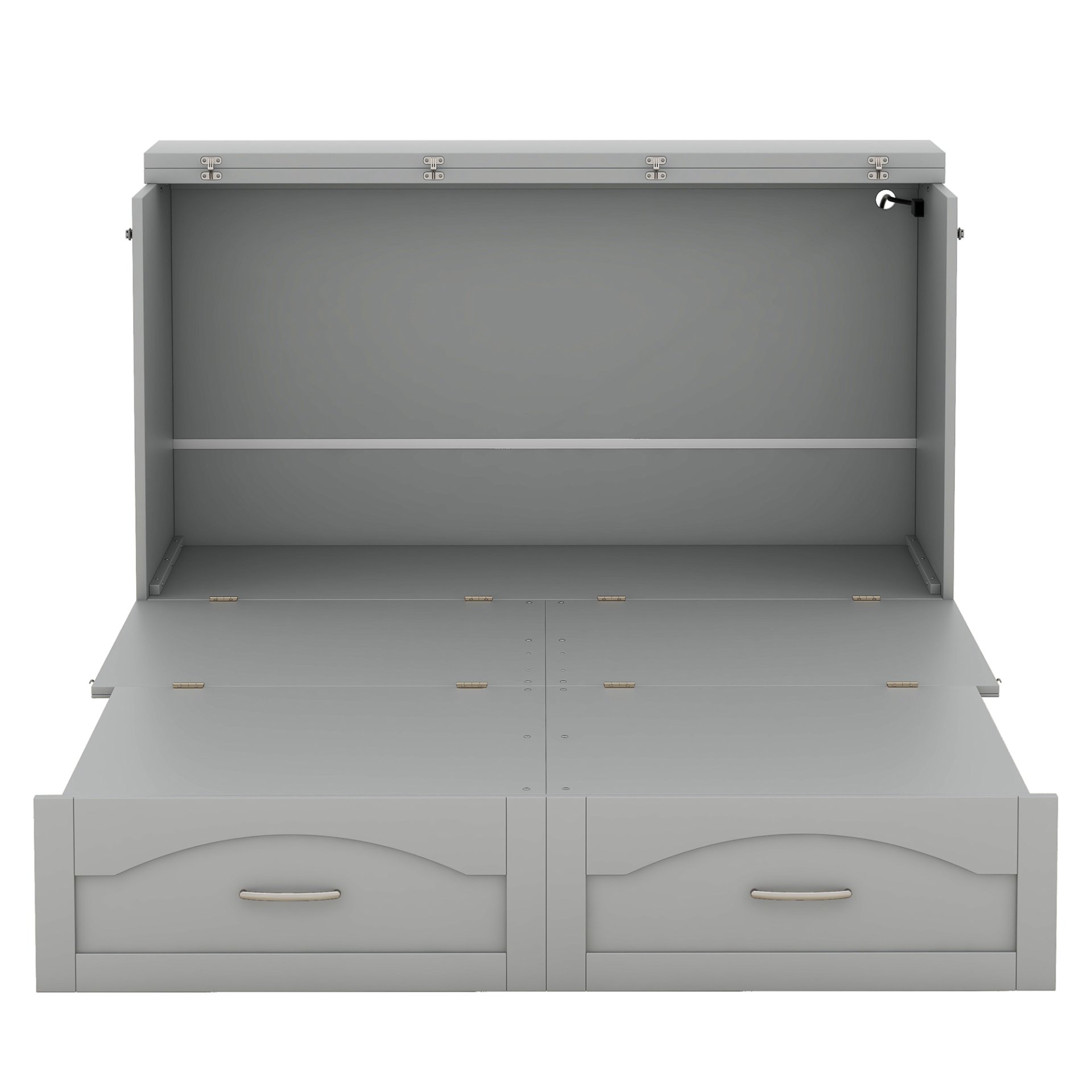 Full Size Murphy Wall Bed With Drawer And A Set Of Sockets & USB Ports, Pulley Structure Design - Gray - Image 4