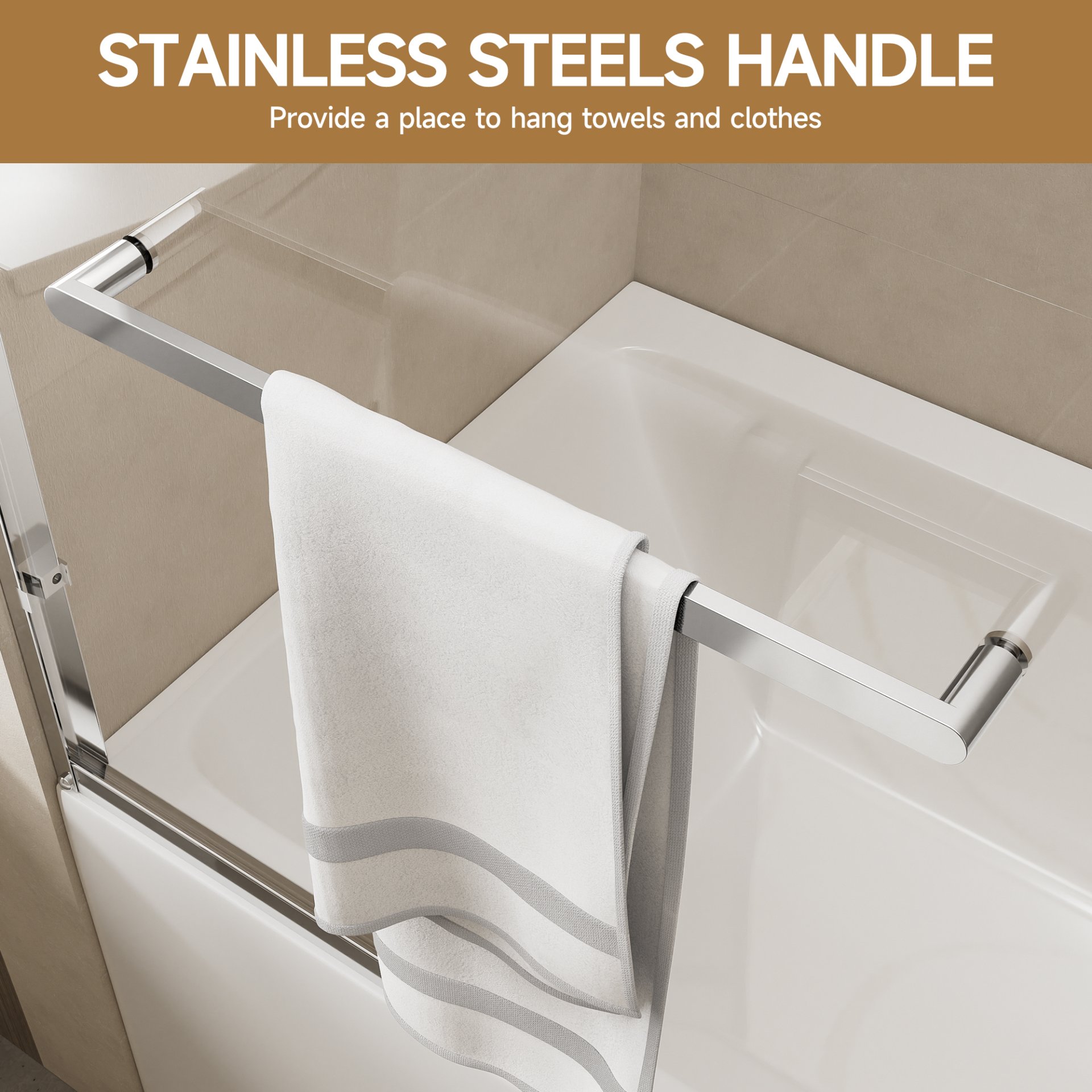 Aluminum Frame Double Sliding Soft Close Bathtub Shower Door, 1 / 4" Tempered Glass And Dual 304 Stainless Steel Handles - Chrome - Image 8