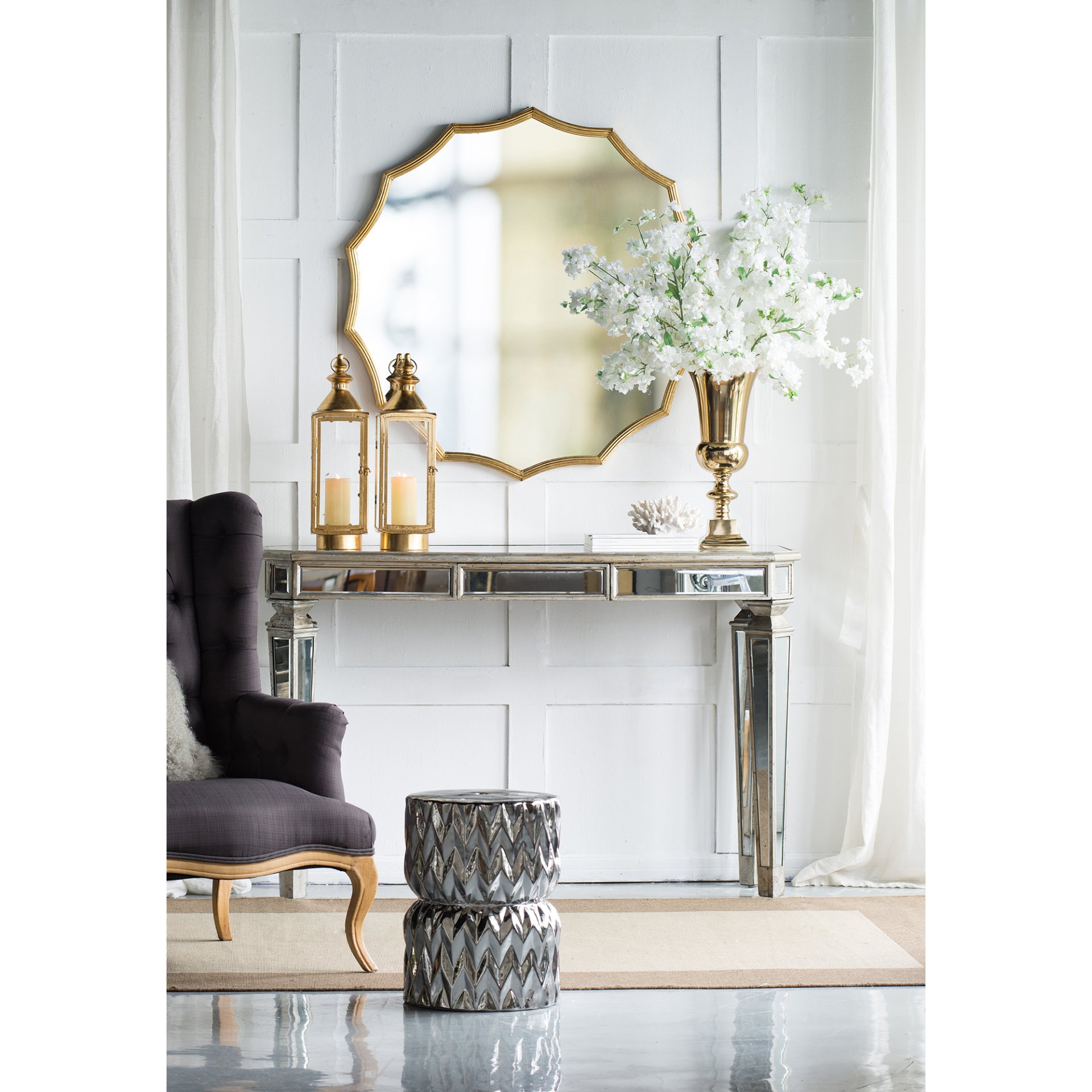 Round Sunburst Wall Mirror With, Wall Decor Mirror For Entryway Bedroom Living Room - Gold - Image 5