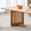 Rubber Wood And Solid Wood Coffee Table Modern Minimalist Rattan Weaving Design, Living Room Balcony, Multifunctional Small Sized Furniture - Natural - Image 11