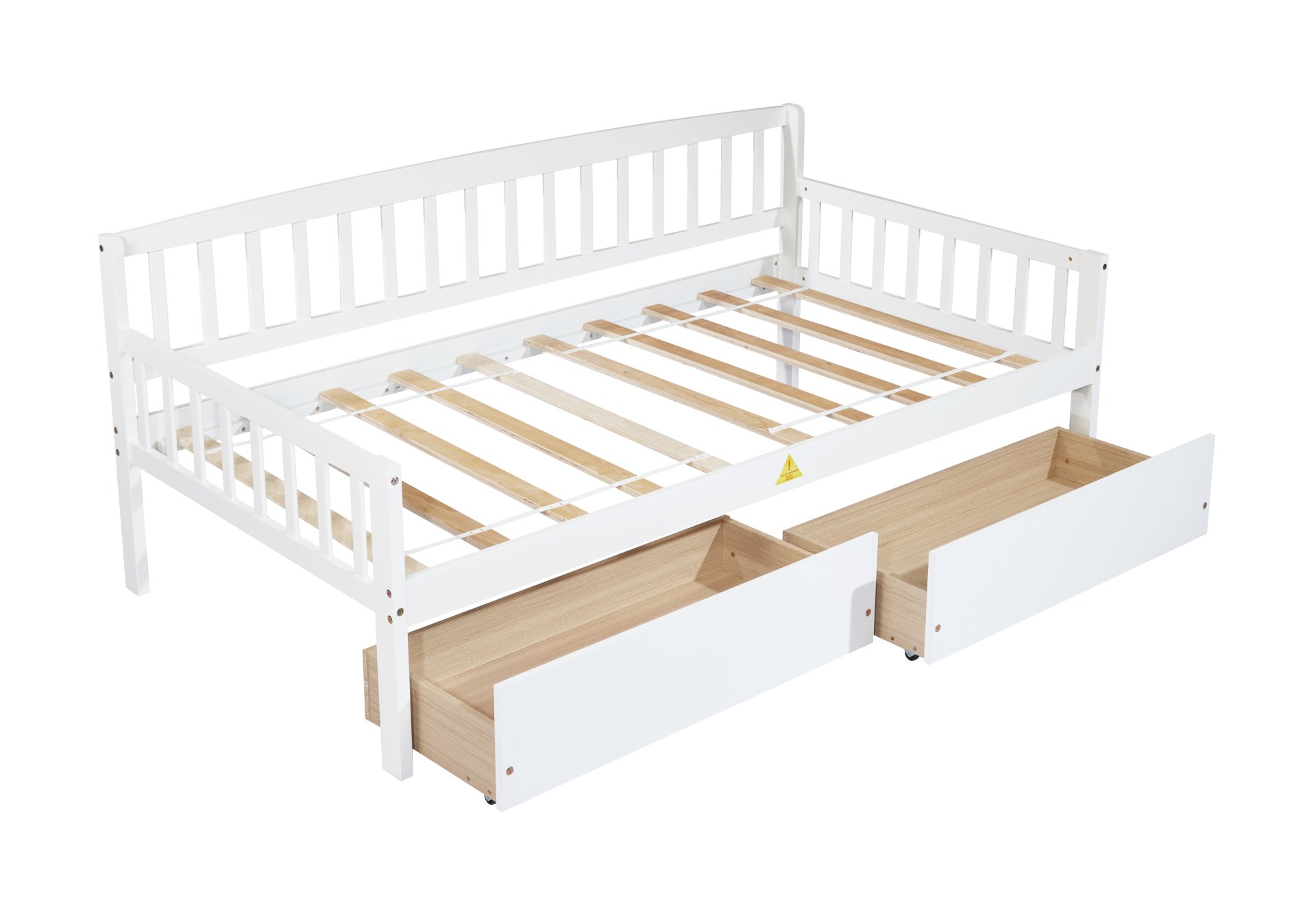 Twin Size Pine Wood Daybed With Two Storage Drawers, Sofa Bed With Bed Platform Of 10 Support Slats - White - Image 10