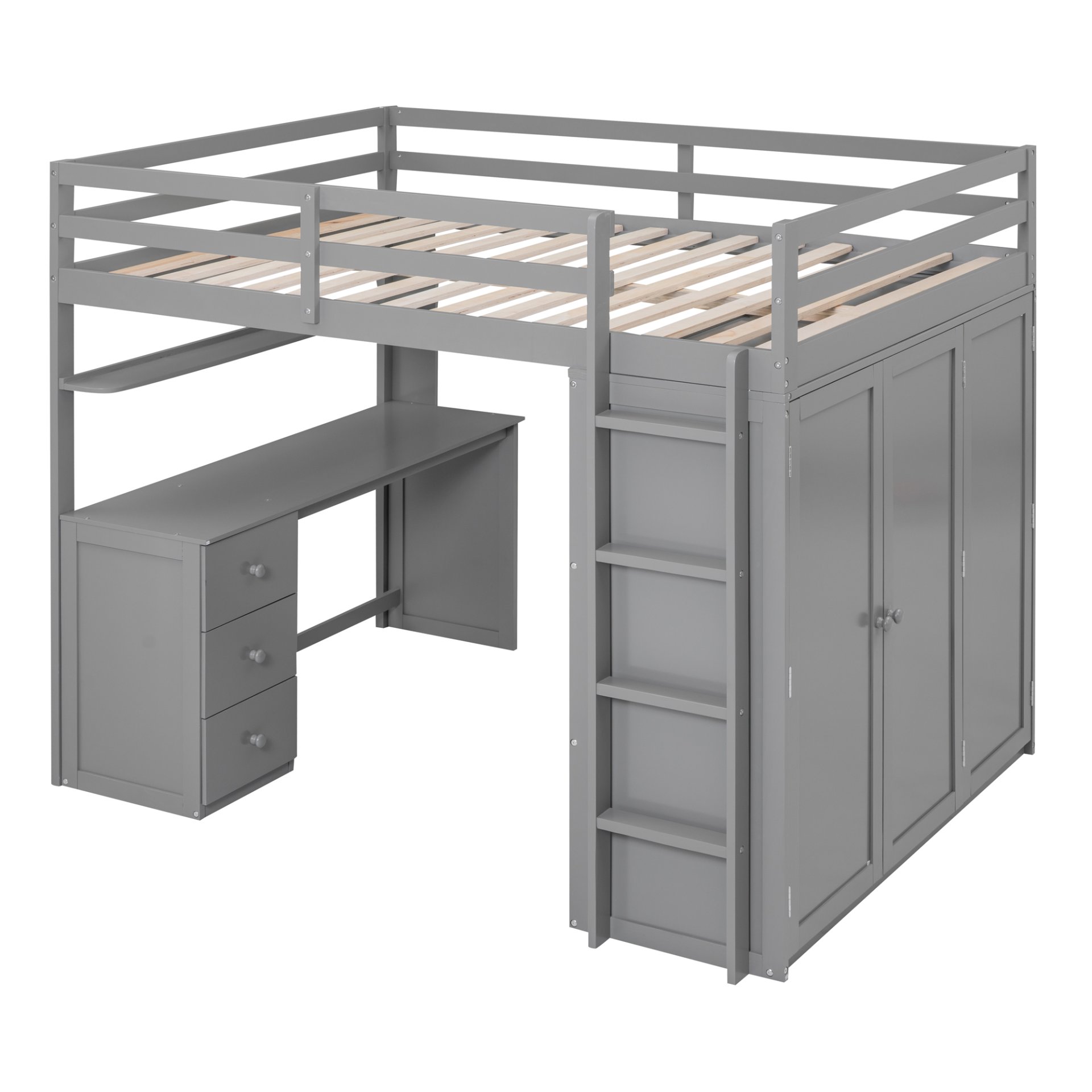 Full Size Loft Bed With Drawers, Desk, And Wardrobe - Gray - Image 5